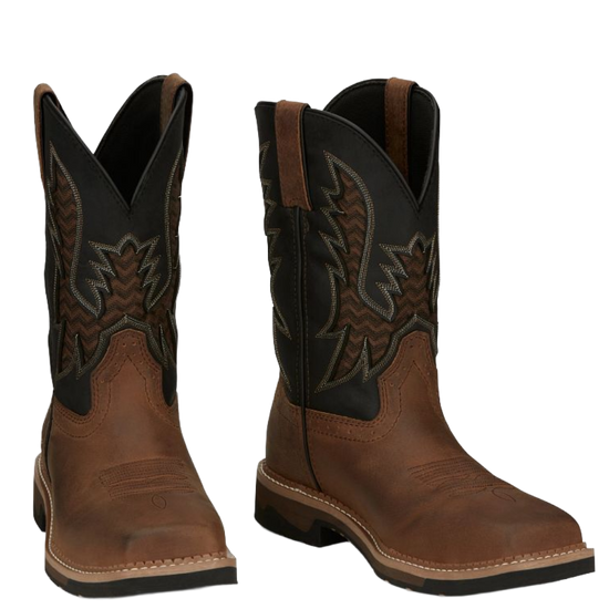 Justin Men's Bolt Black Water Buffalo Pecan Brown Work Boots SE4112