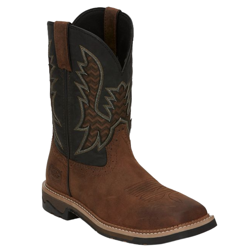 Justin Men's Bolt Black Water Buffalo Pecan Brown Work Boots SE4112