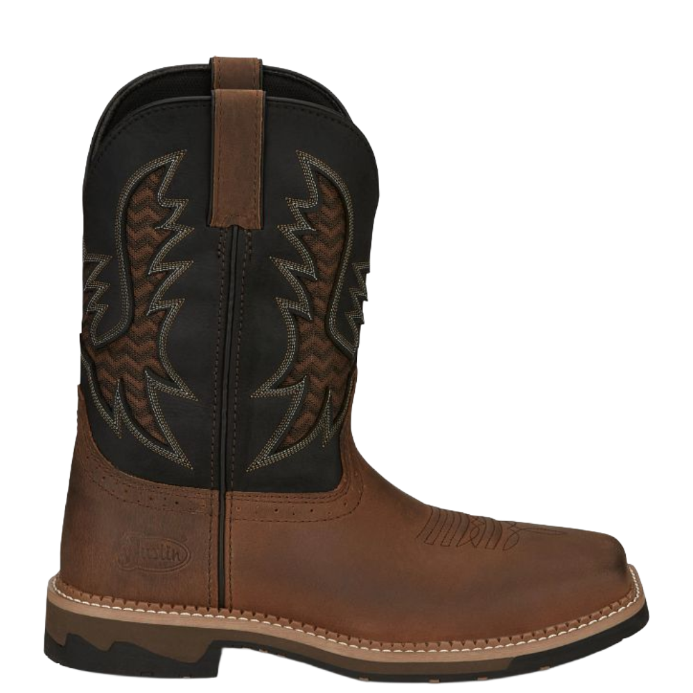 Justin Men's Bolt Black Water Buffalo Pecan Brown Work Boots SE4112