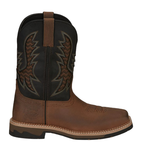 Justin Men's Bolt Black Water Buffalo Pecan Brown Work Boots SE4112