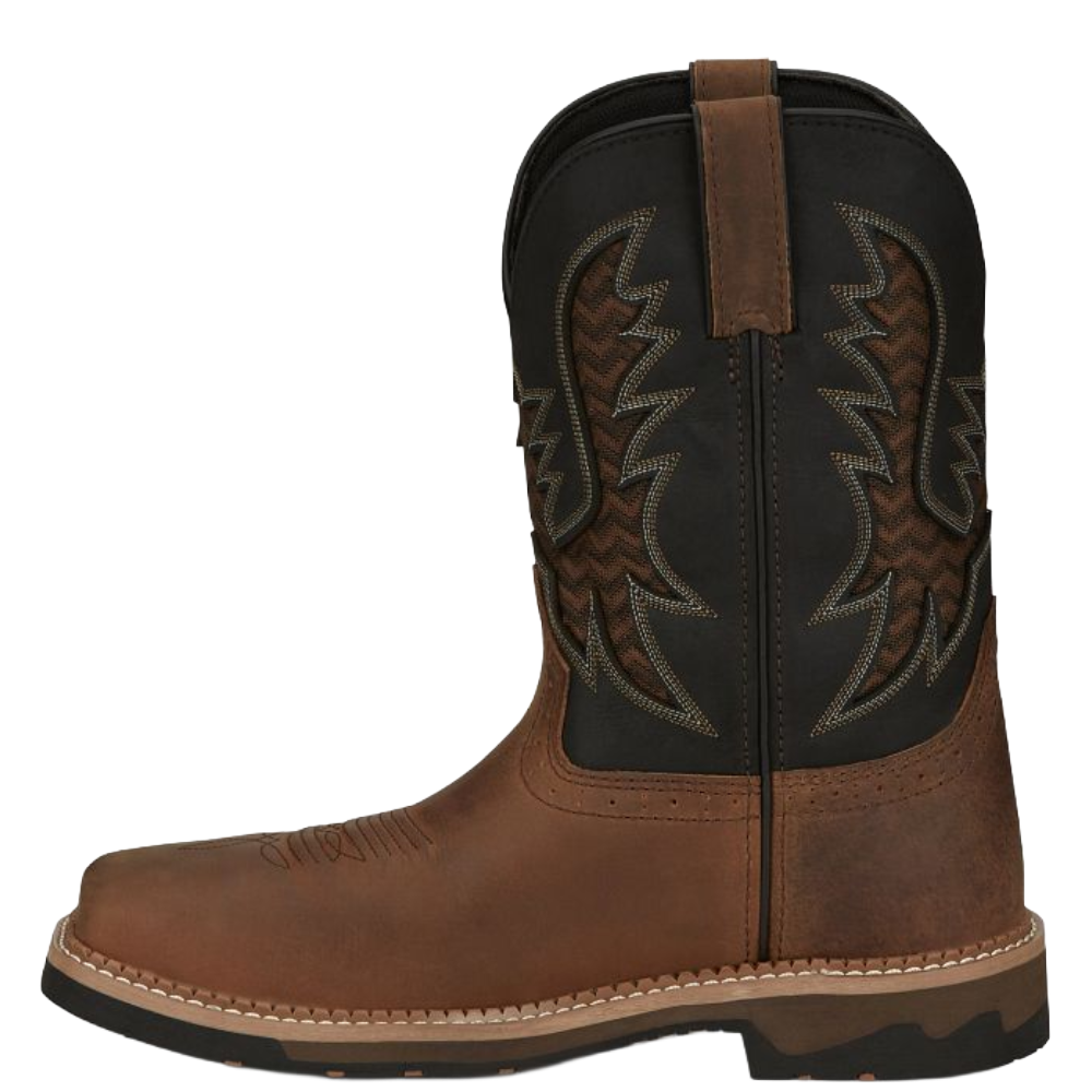 Justin Men's Bolt Black Water Buffalo Pecan Brown Work Boots SE4112