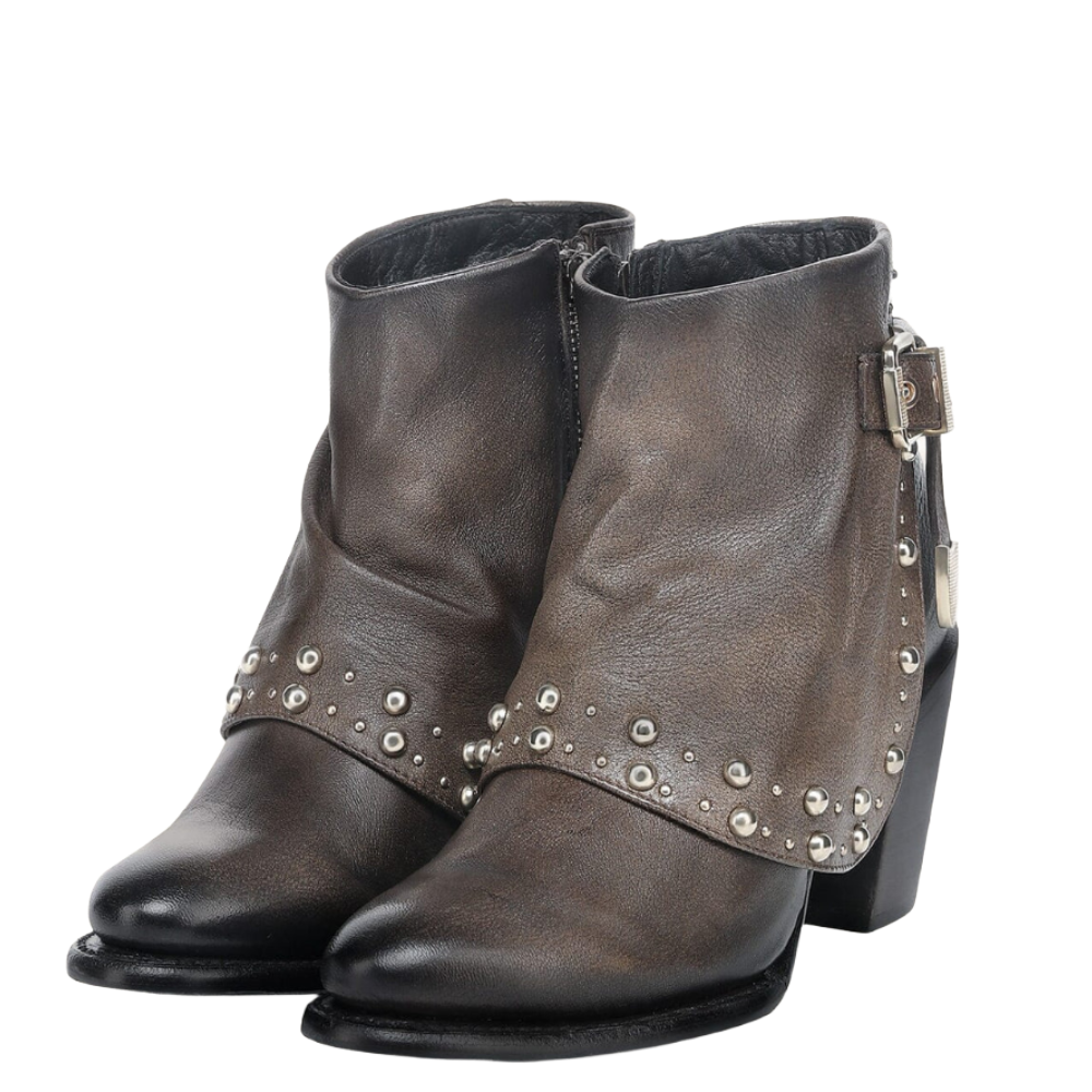 Cuadra Ladies Studded Lambskin Cafe Brown Western Ankle Bootie CC253
