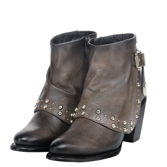 Cuadra Ladies Studded Lambskin Cafe Brown Western Ankle Bootie CC253