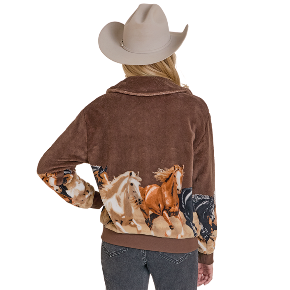 Rock & Roll Ladies Horse Border Dark Brown Zip Jacket BW92C07817