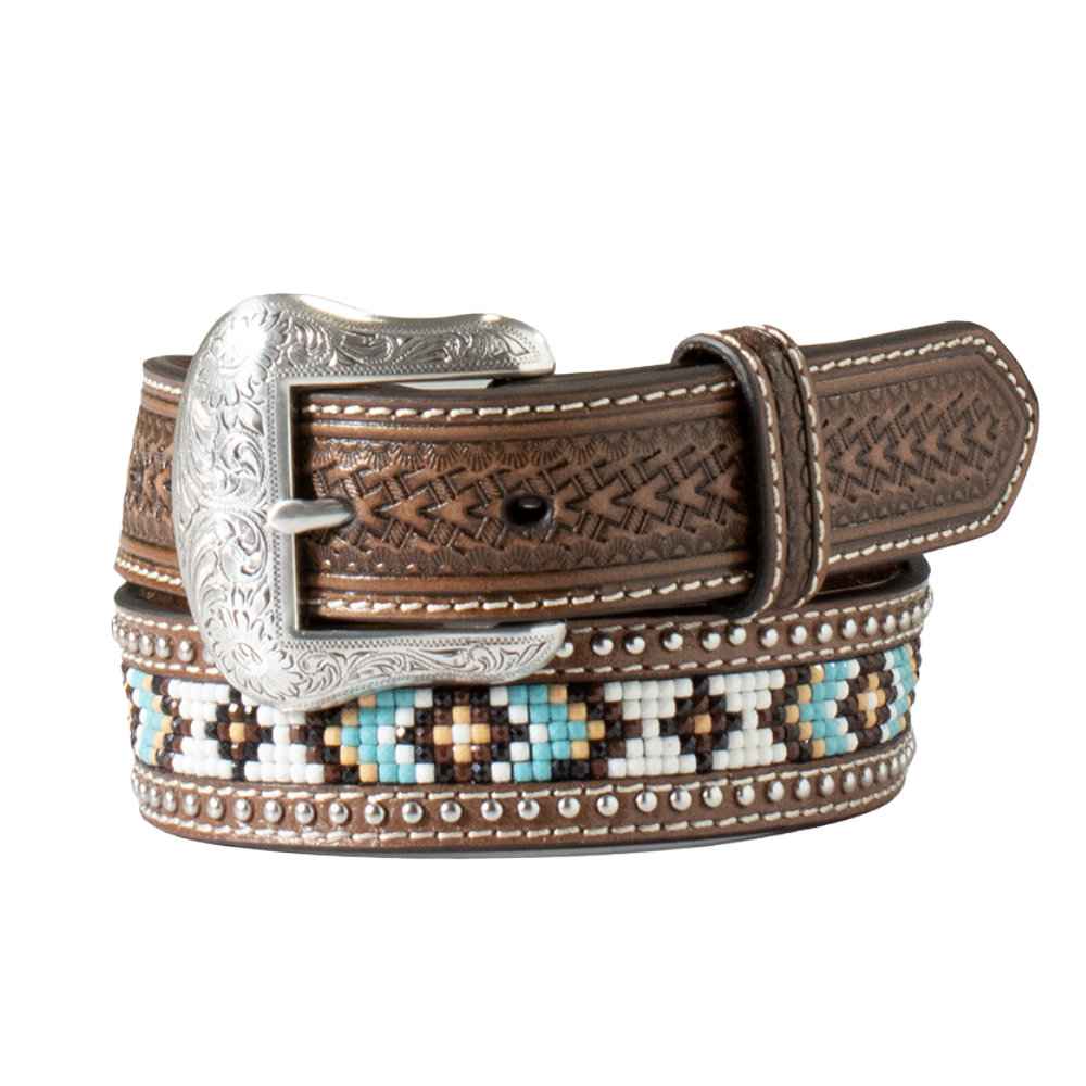 Nocona Girl's Arrow Basket Weave Bead Inlay Brown Western Belt N4442502