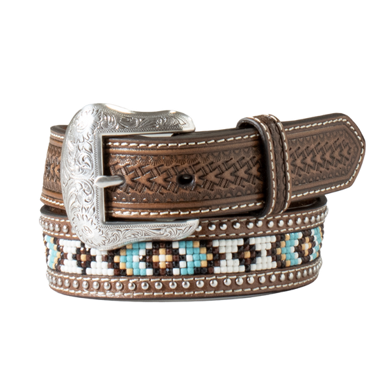 Nocona Girl's Arrow Basket Weave Bead Inlay Brown Western Belt N4442502