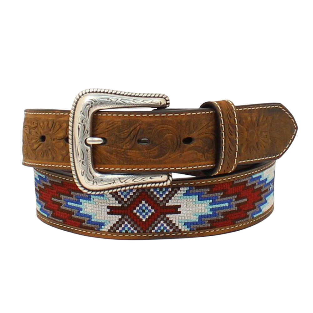Nocona Men's Embroidered Southwest Inlay Brown Western Belt N210004644