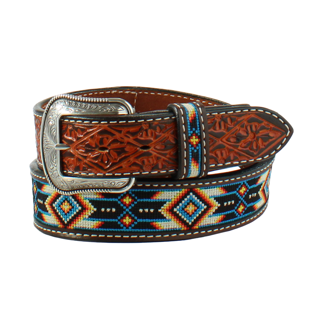 Angel Ranch Men's Brown Embroidered Aztec Western Belt D100015302