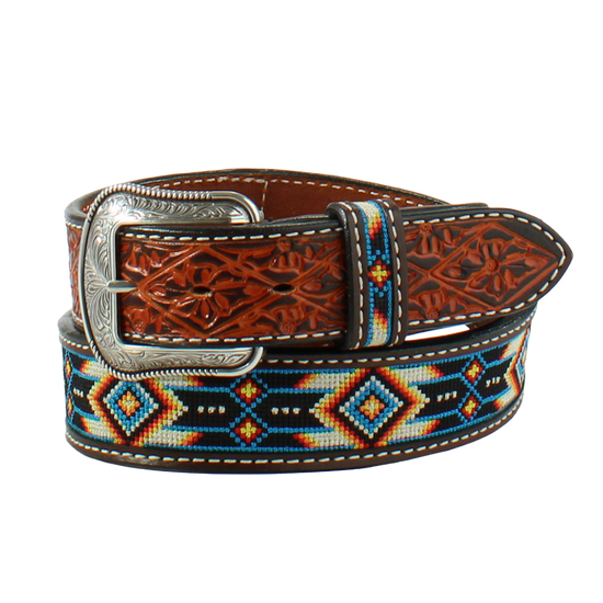 Angel Ranch Men's Brown Embroidered Aztec Western Belt D100015302