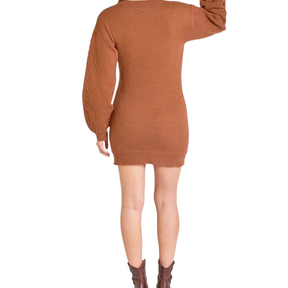 Rock & Roll Ladies Rust Aztec Sweater Dress With Cables BWD2R07829