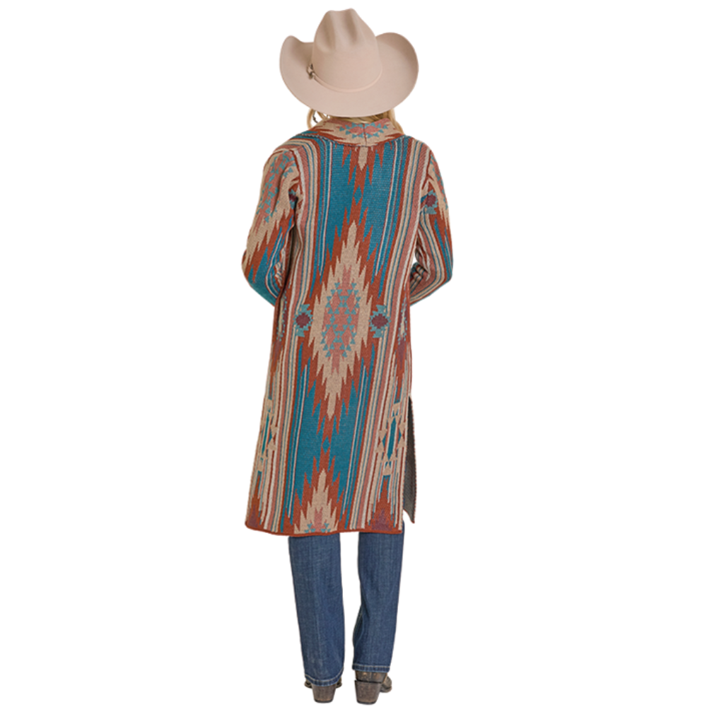 Rock & Roll Ladies Teal Blue Aztec Knit Duster BW95T07789