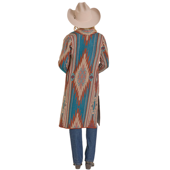 Rock & Roll Ladies Teal Blue Aztec Knit Duster BW95T07789