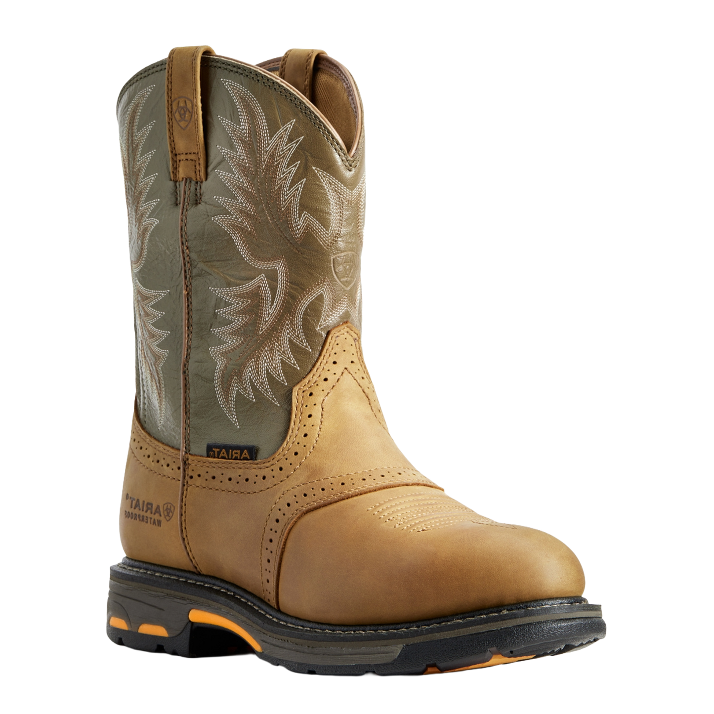 Ariat® Mens WorkHog Pull-On H2O Aged Bark/Army Green Boot 10008633