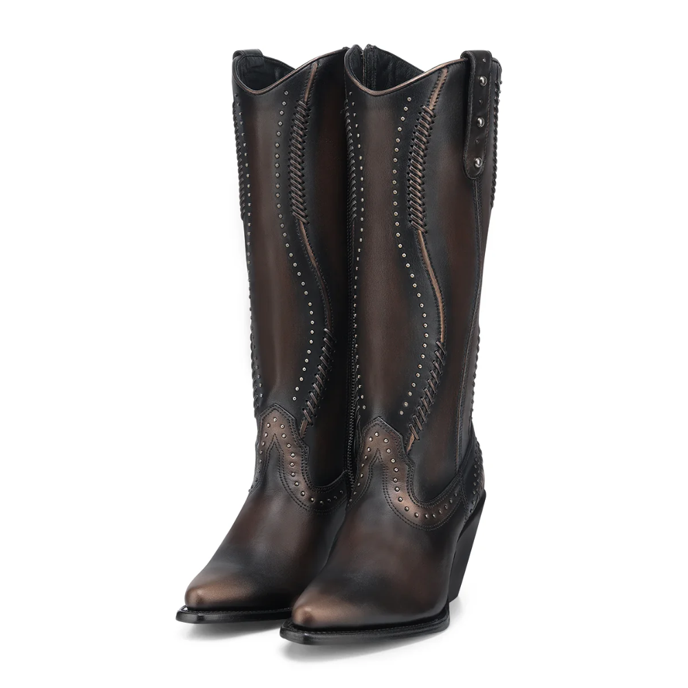 Cuadra Ladies Woven & Studded Tall Chocolate Brown Western Boot CC260