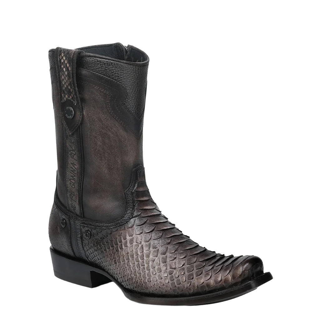 Cuadra Men's Chocolate Python Zipper & Studs Square Toe Boots CC214