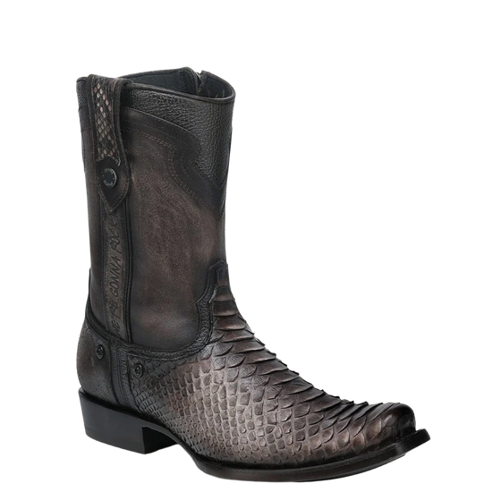 Cuadra Men's Chocolate Python Zipper & Studs Square Toe Boots CC214