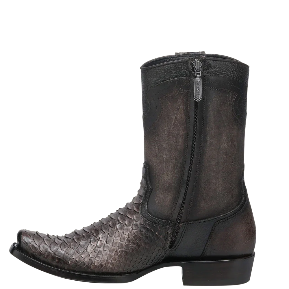 Cuadra Men's Chocolate Python Zipper & Studs Square Toe Boots CC214