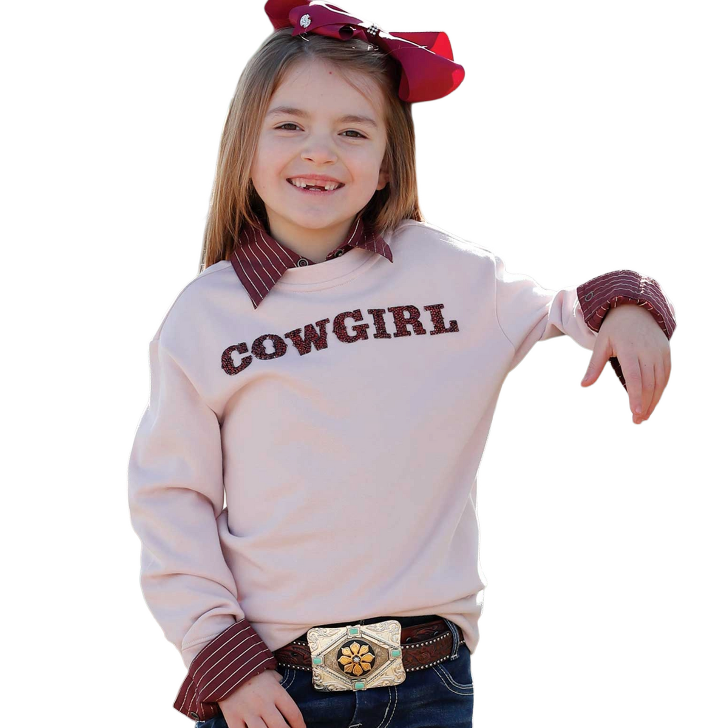 Cinch Youth Girl's Pink Bedazzled Fleece Sweatshirt CWK8002004