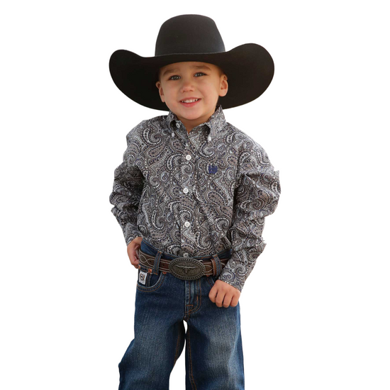 Cinch Toddler Boy's Paisley Graphic Black Button Down Shirt MTW7061397