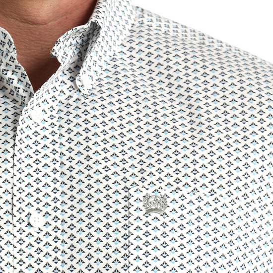 Cinch Men's White Geometric Print Button Down Shirt MTW1106013