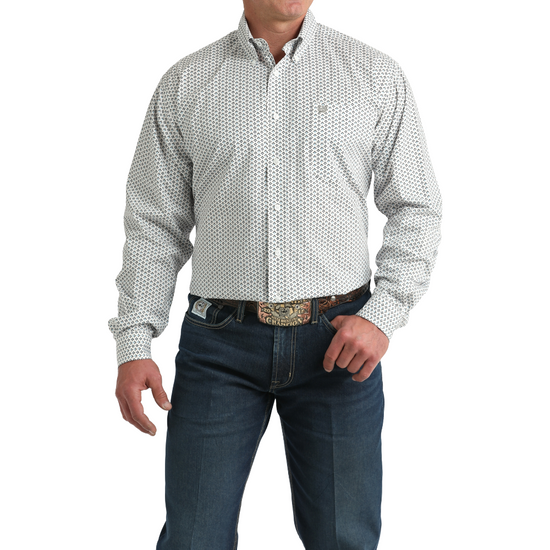 Cinch Men's White Geometric Print Button Down Shirt MTW1106013
