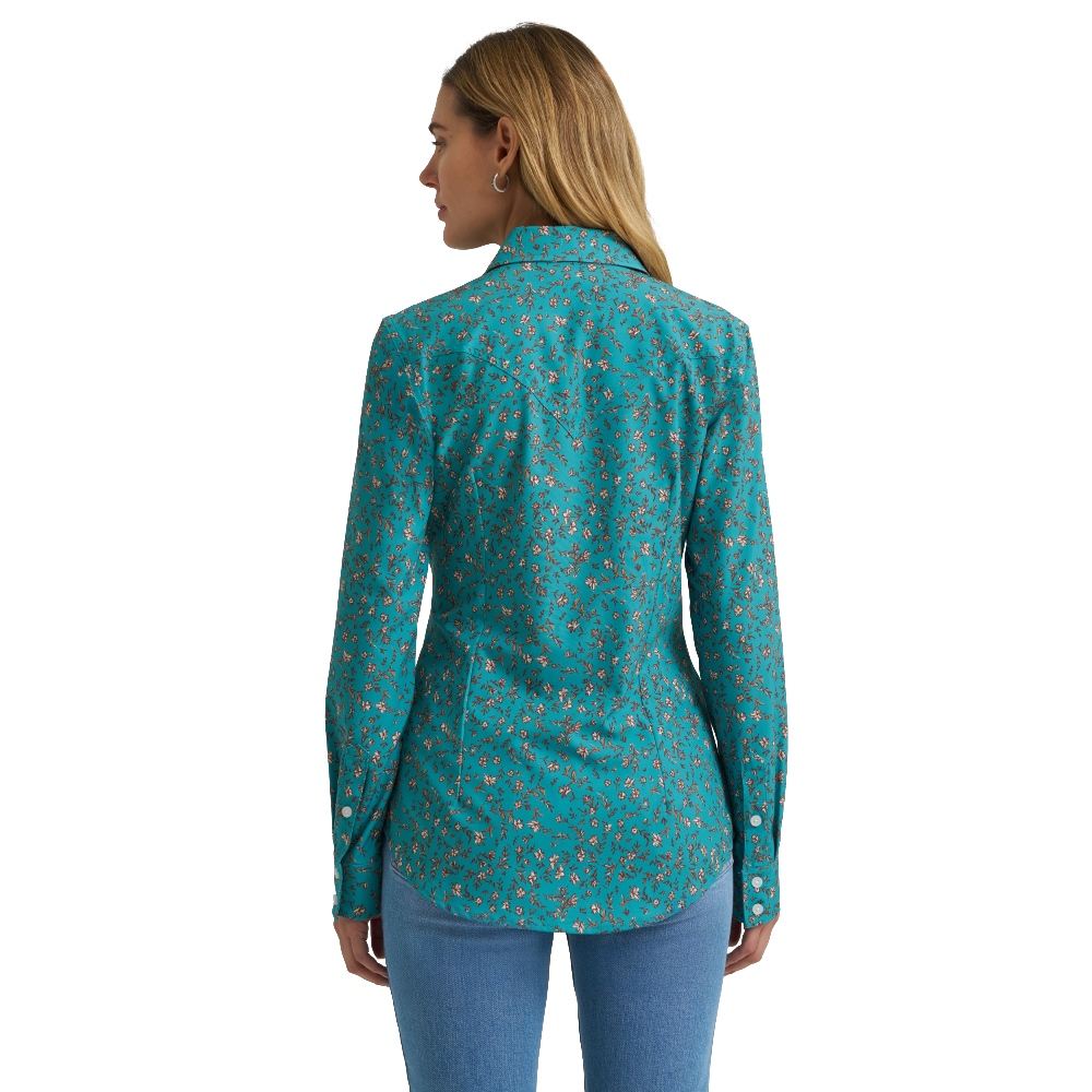 Wrangler Ladies Performance Aria Green Floral Button Up Shirt 112375014