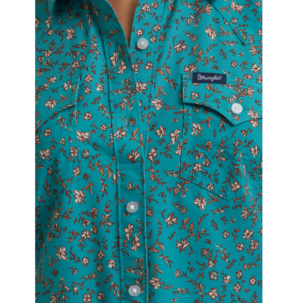 Wrangler Ladies Performance Aria Green Floral Button Up Shirt 112375014
