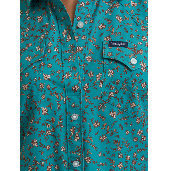Wrangler Ladies Performance Aria Green Floral Button Up Shirt 112375014