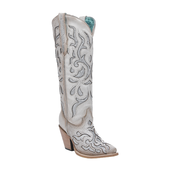 Corral Ladies White Embroidery & Glitter Inlay Pointed Toe Boot Z5352