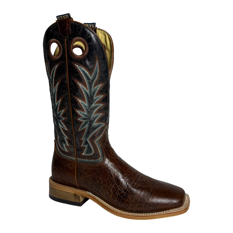 HYER Men's Walton Cowhide Brown & Grey Broad Square Toe Western Boots HM11024