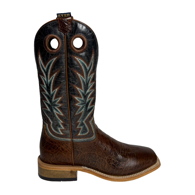 HYER Men's Walton Cowhide Brown & Grey Broad Square Toe Western Boots HM11024