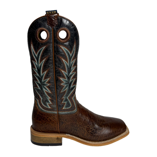 HYER Men's Walton Cowhide Brown & Grey Broad Square Toe Western Boots HM11024