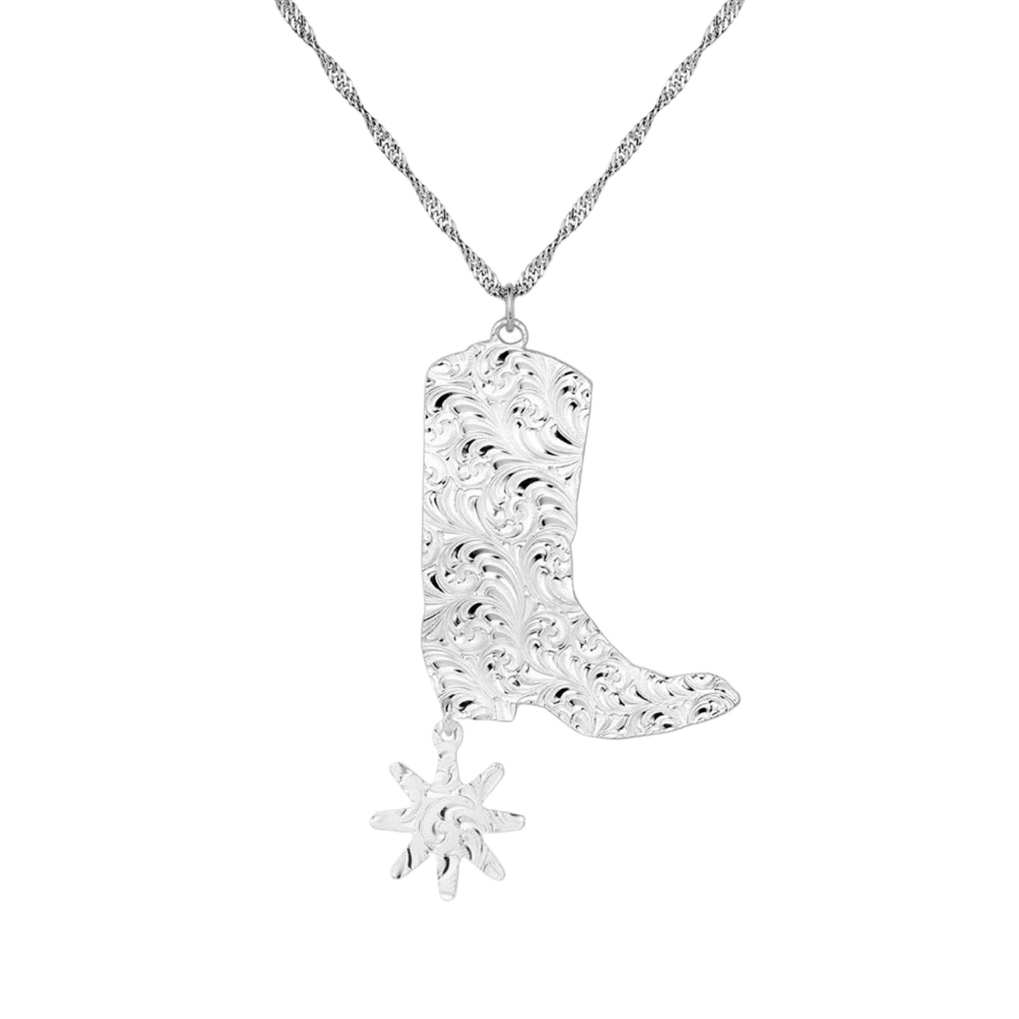 Montana Silversmiths Ladies Chiseled Boot & Spur Silver Necklace NC5667