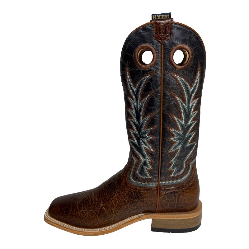 HYER Men's Walton Cowhide Brown & Grey Broad Square Toe Western Boots HM11024