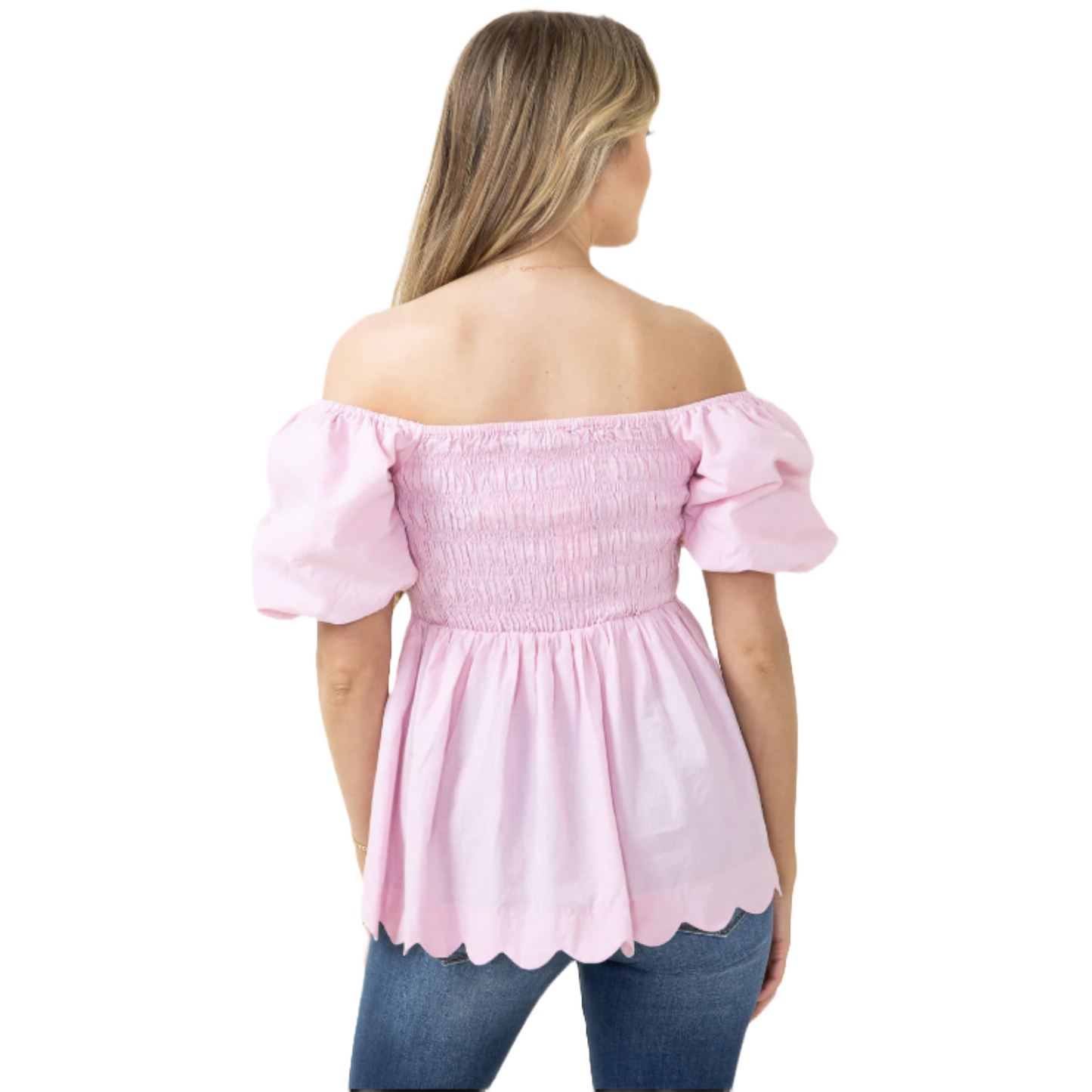 Simply Southern Ladies Puff Scallop Light Pink Blouse 0124-BLSE-PUFFSCLP-LTPINK