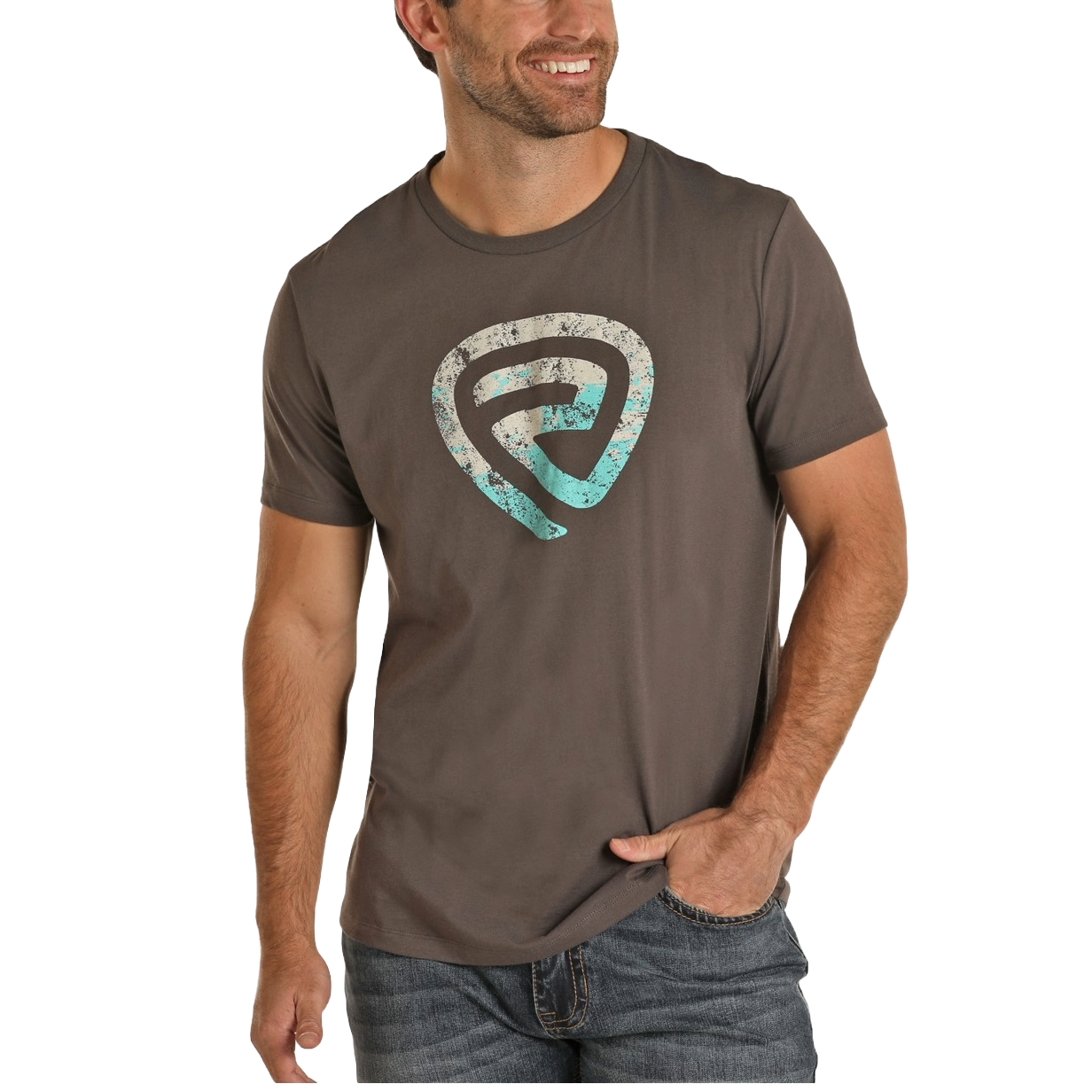 Rock & Roll Cowboy Men's Short Sleeve Charcoal Logo T-Shirt P9-1522