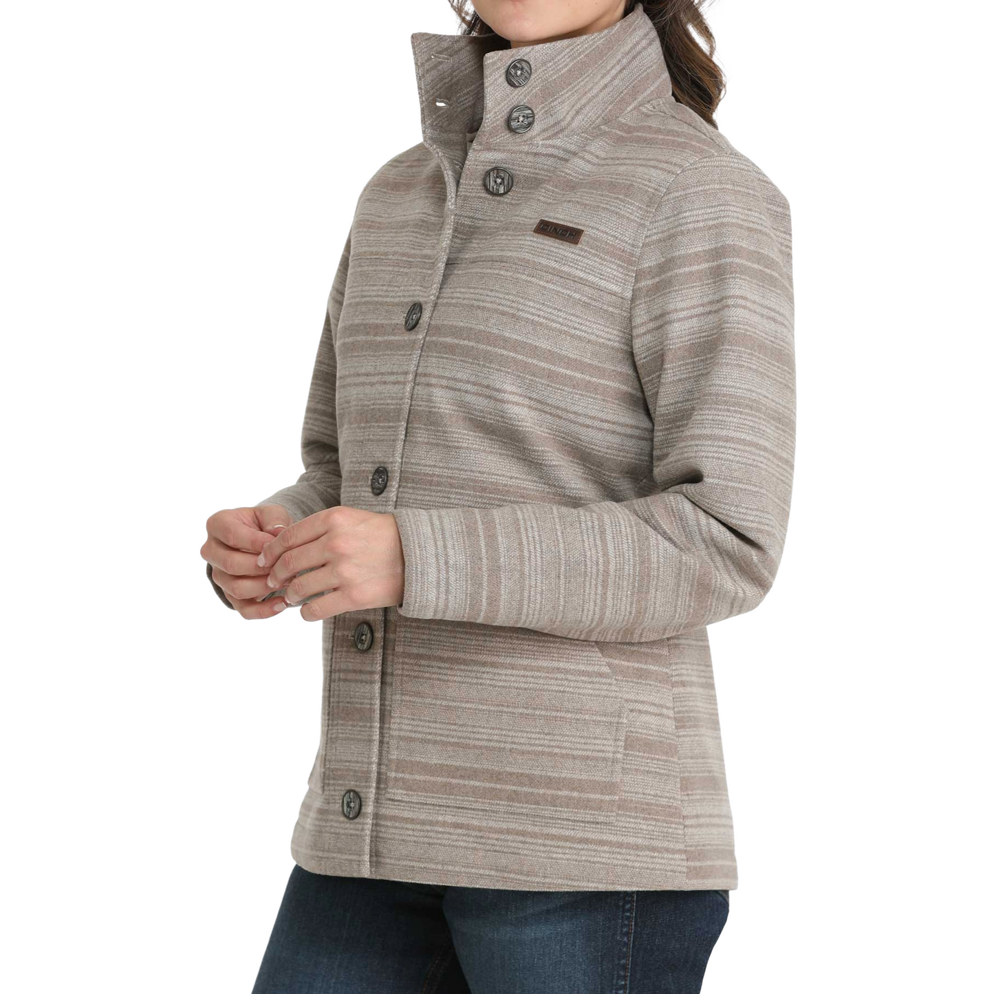 Cinch Ladies Grey Wooly Striped Button Coat MAJ9892003
