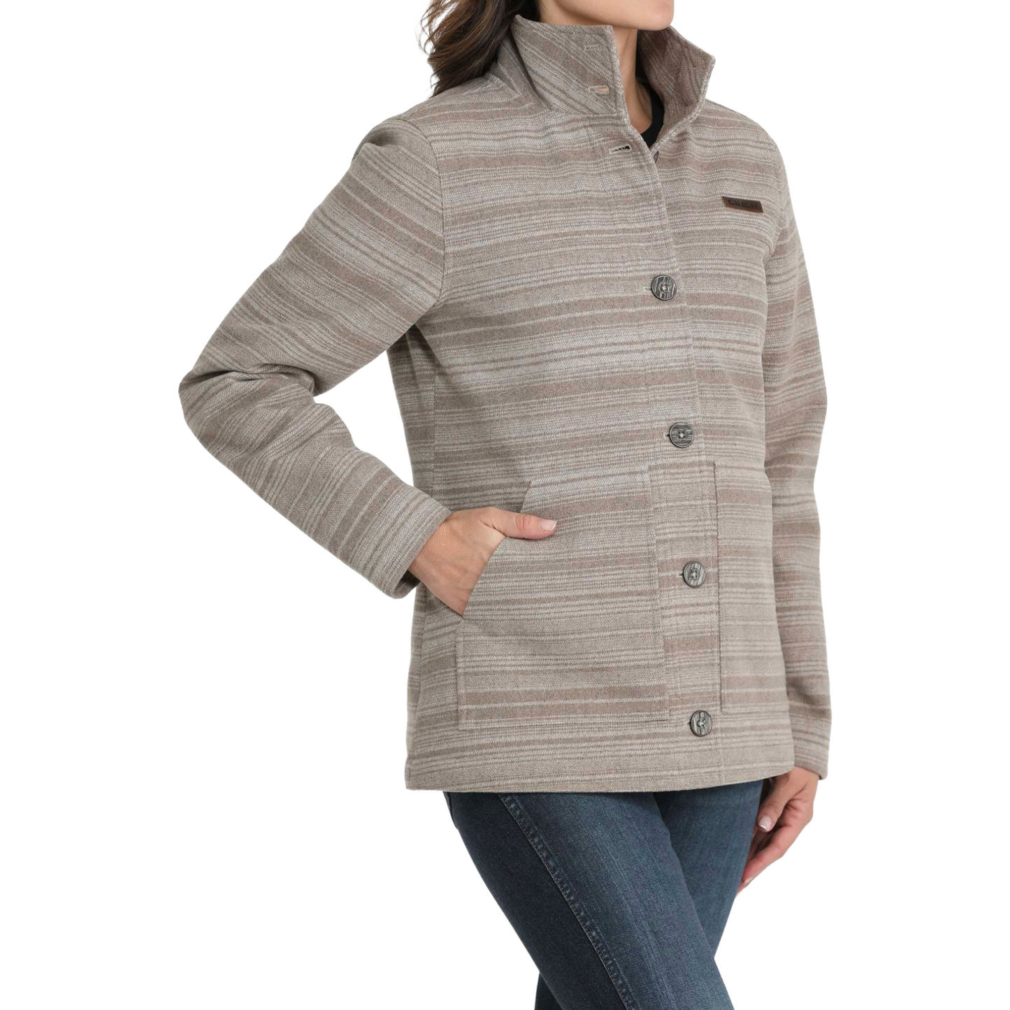 Cinch Ladies Grey Wooly Striped Button Coat MAJ9892003