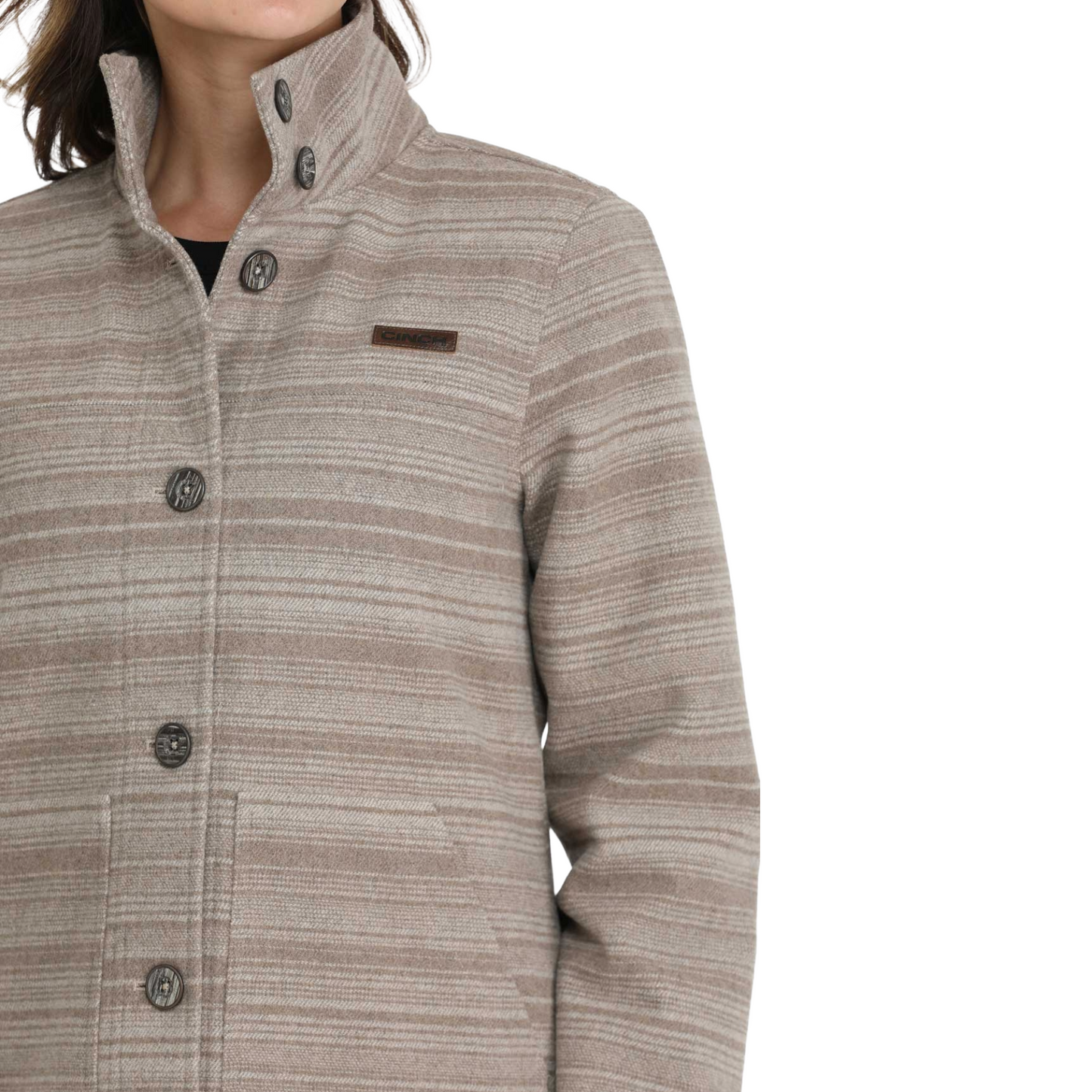 Cinch Ladies Grey Wooly Striped Button Coat MAJ9892003