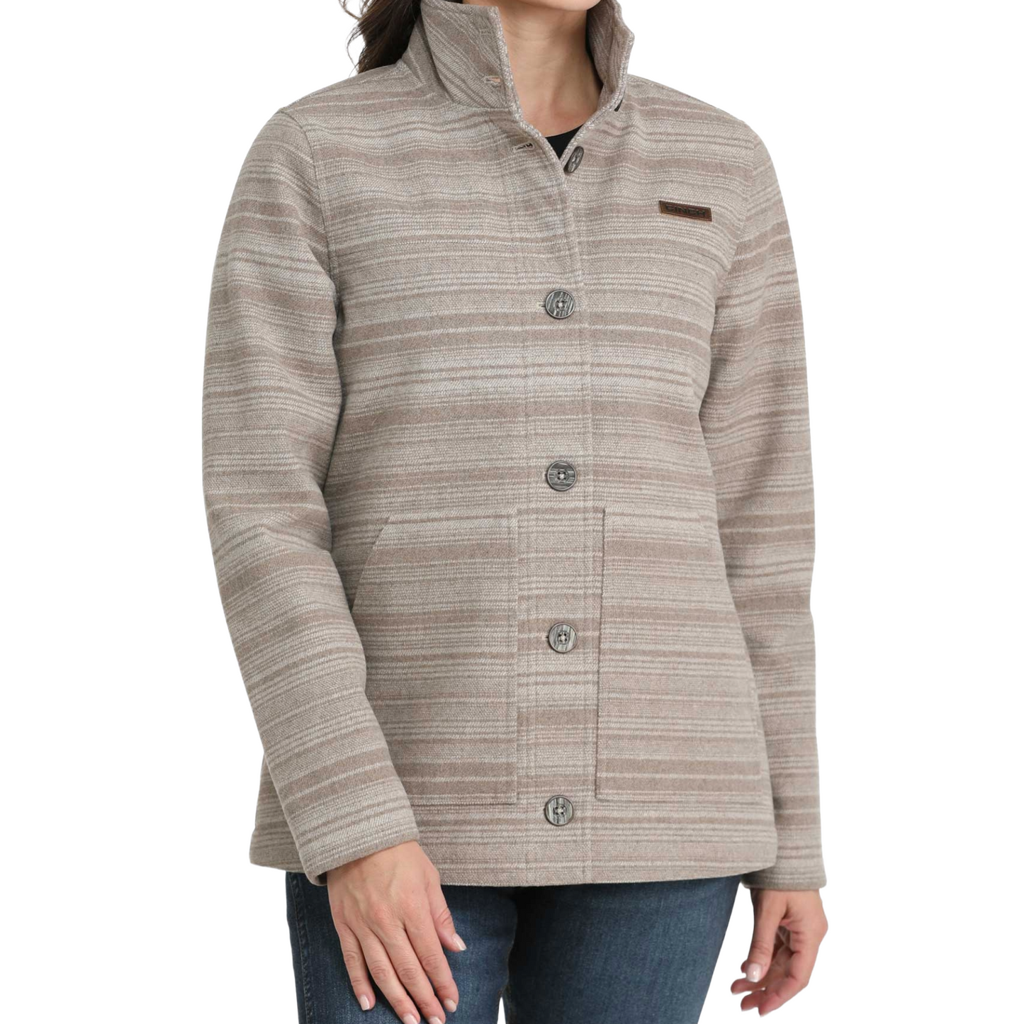 Cinch Ladies Grey Wooly Striped Button Coat MAJ9892003