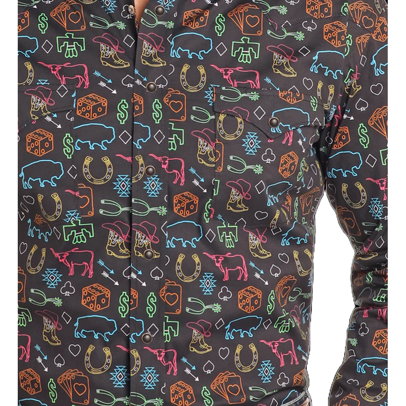 Panhandle Men's Neon Novelty Print Snap Shirt RMN2S03847