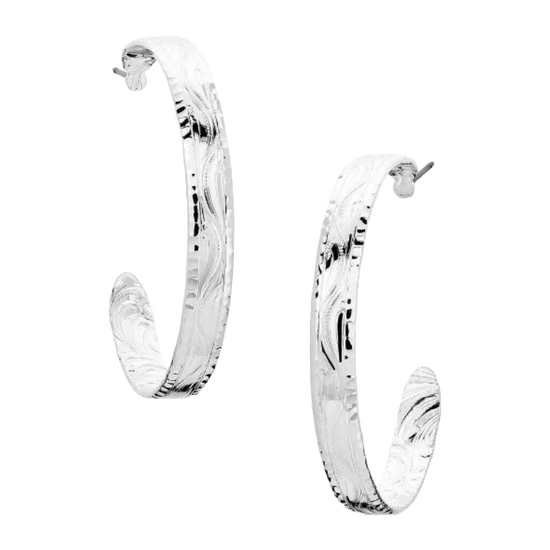 Montana Silversmiths Timeless Elegance Chiseled Silver Hoop Earrings ER5663
