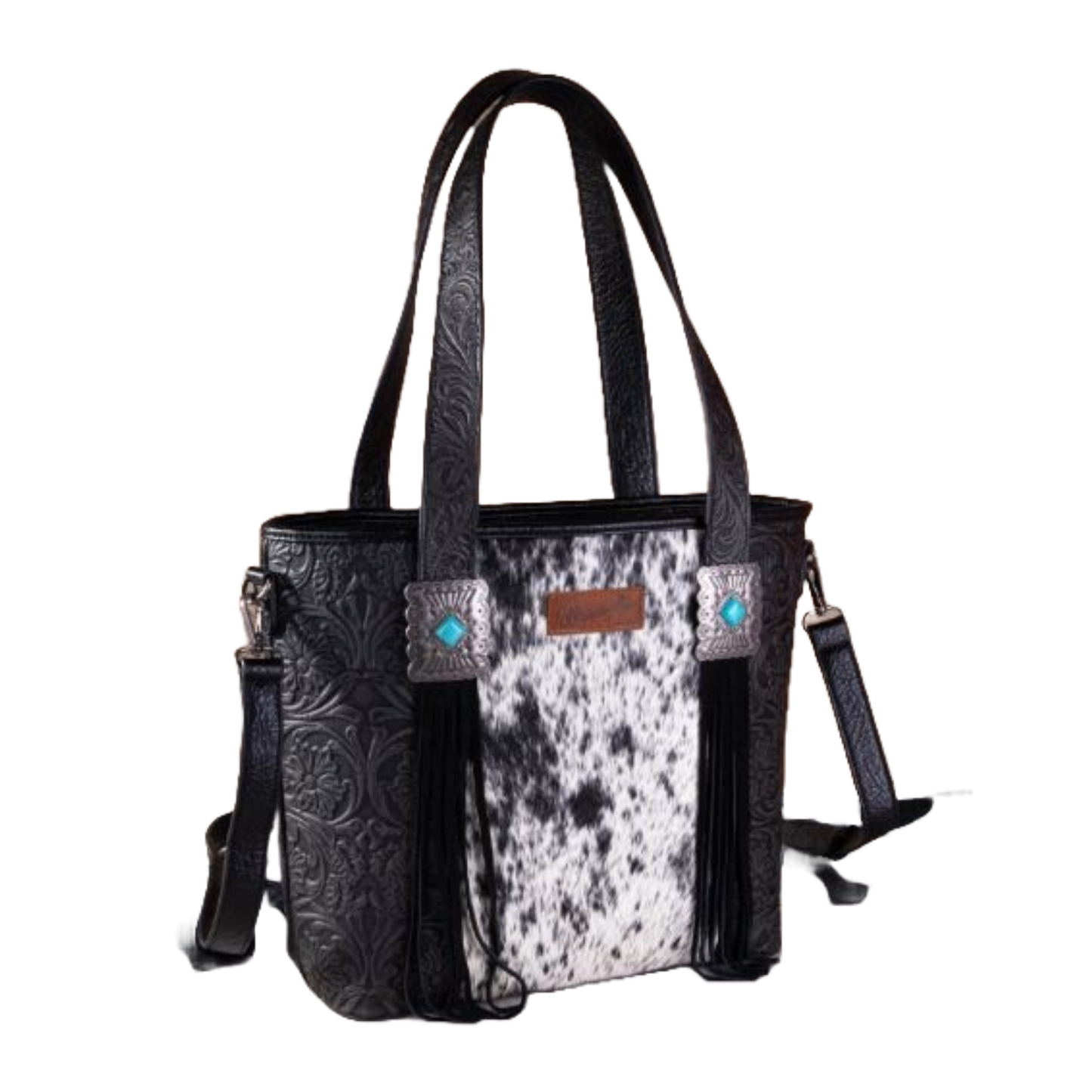 Wrangler Ladies Hair-On Cowhide Vintage Floral Concealed Carry Black Tote Crossbody Bag WG66-G2002BK