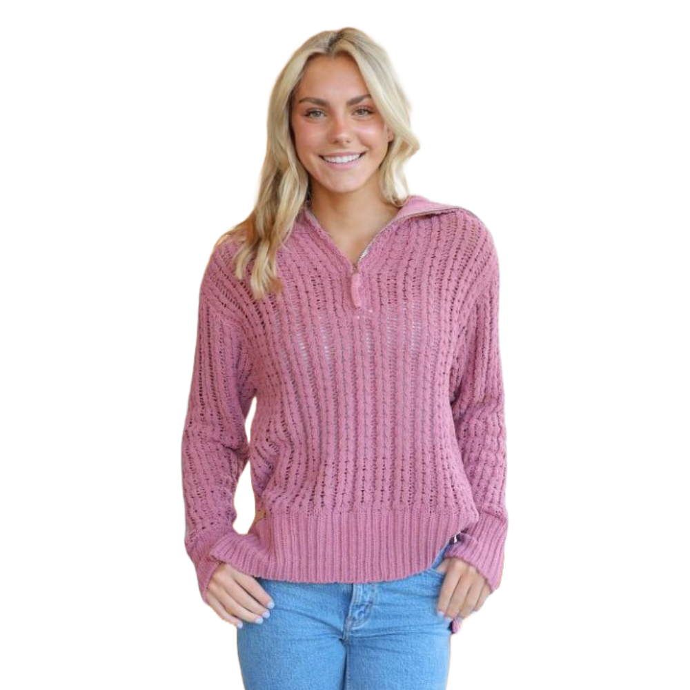 Simply Southern Ladies Knitted Plum Purple 1/4 Zip Pullover 0224-SWTR-SOSFT-PLUM