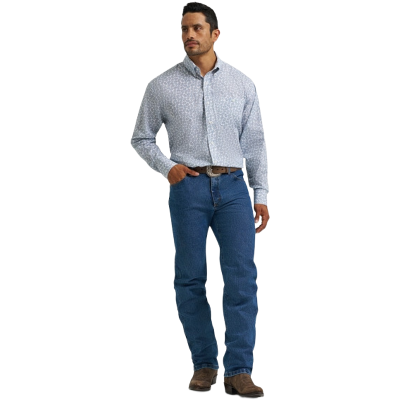 Wrangler Men's Paisley Graphic White & Blue Button Down Shirt 112367706