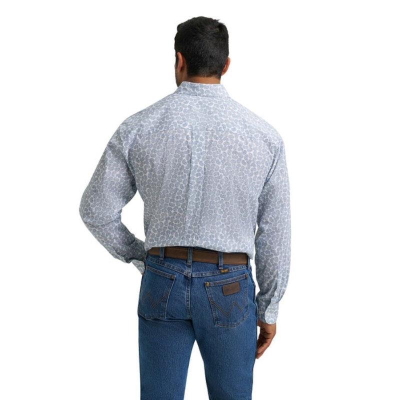 Wrangler Men's Paisley Graphic White & Blue Button Down Shirt 112367706