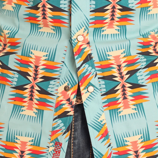 Rock & Roll Men's Dale Brisby Modern Fit Grey Aztec Snap Shirt BMN2S07158