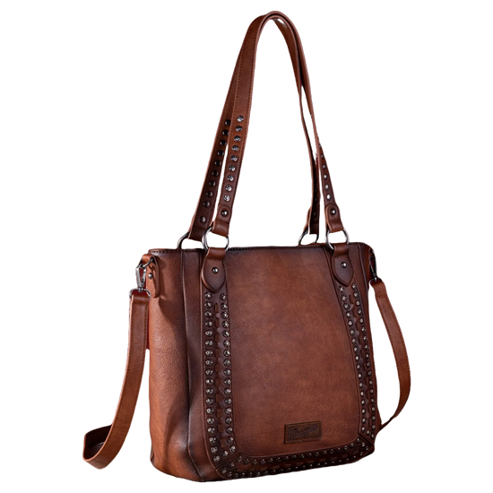Wrangler Ladies Rivets Concealed Carry Oversize Brown Crossbody Tote Bag WG64-G2002BR