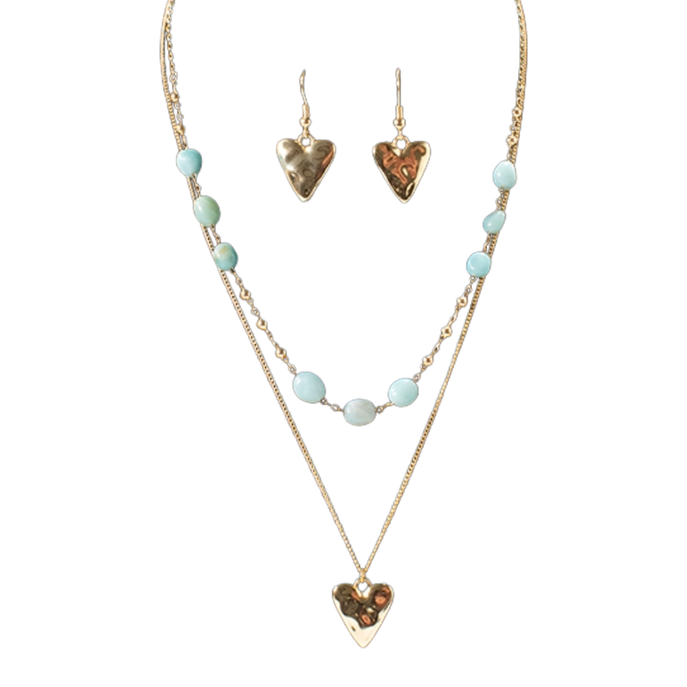 Blazin Roxx Ladies Heart Bead Gold Necklace & Earring Set 301000935