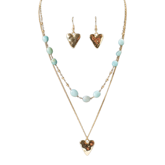 Blazin Roxx Ladies Heart Bead Gold Necklace & Earring Set 301000935